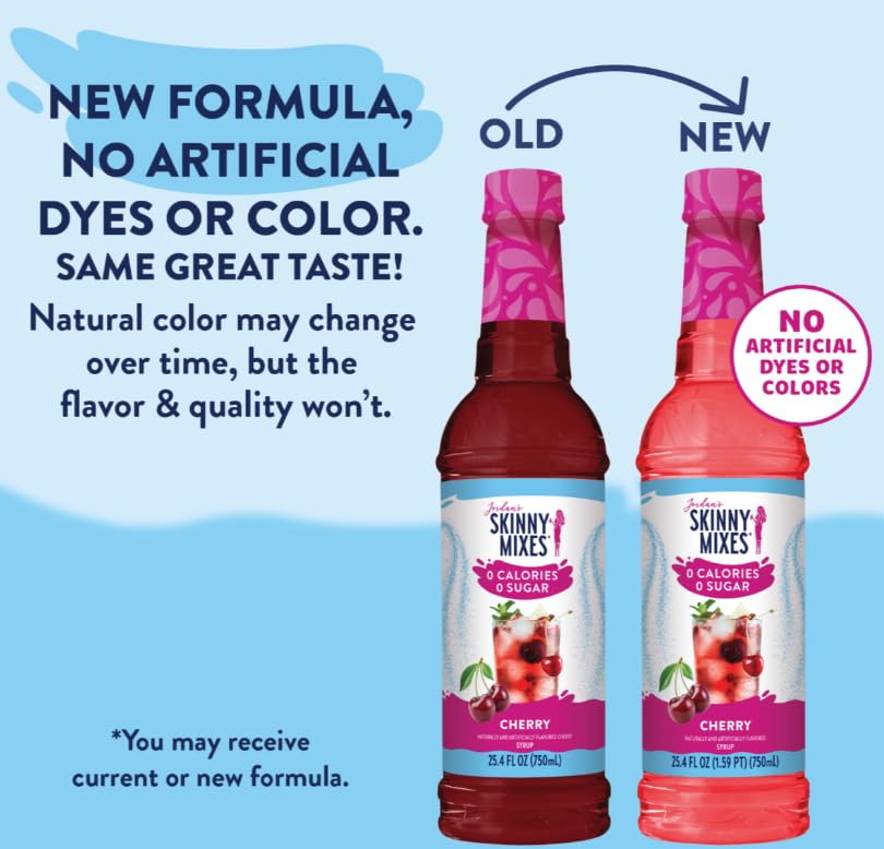 Jordan's Skinny Mixes cherry syrup highlights gluten-free, keto-friendly flavor.