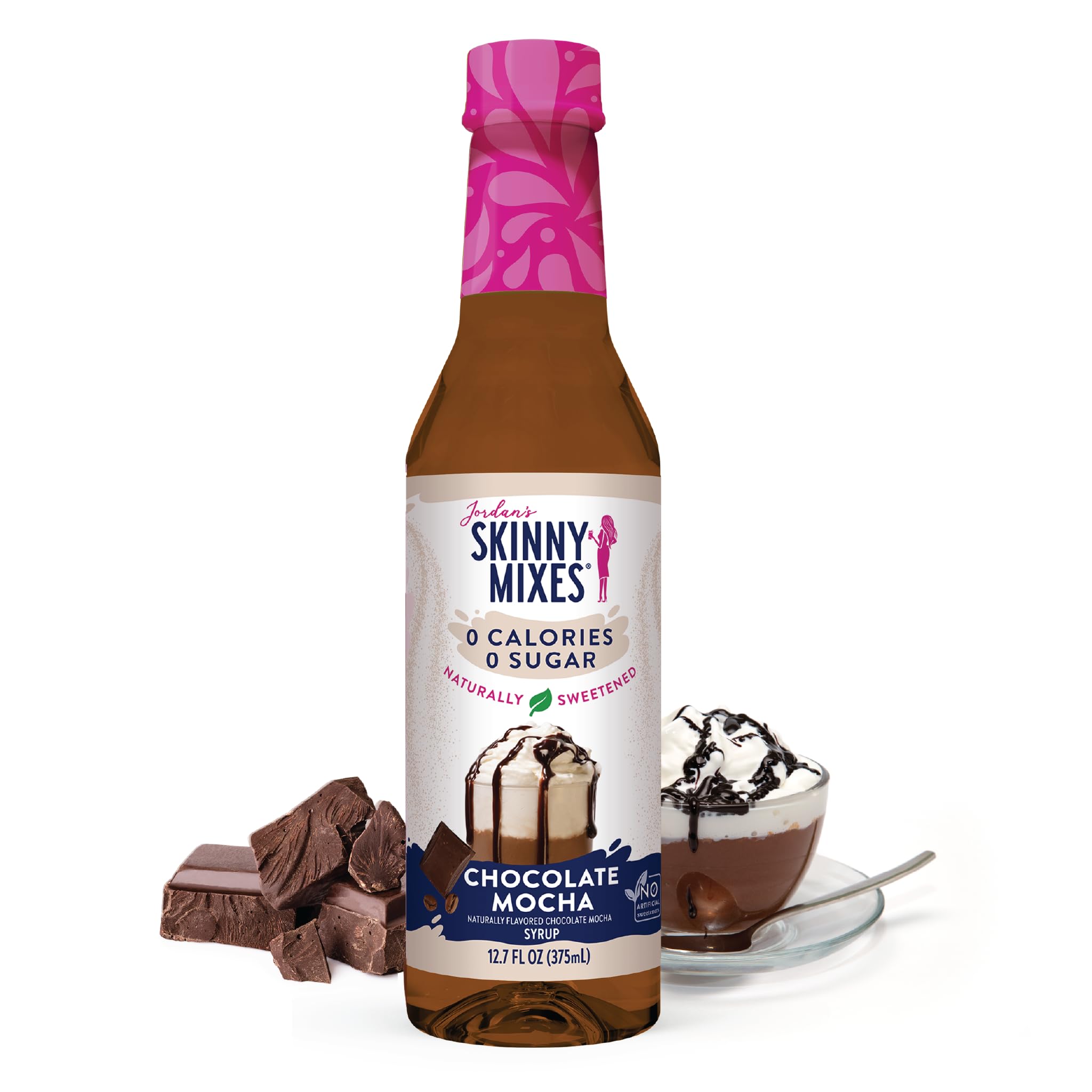 Jordan's Skinny Mixes Chocolate Mocha Syrup bottle for zero-sugar flavoring