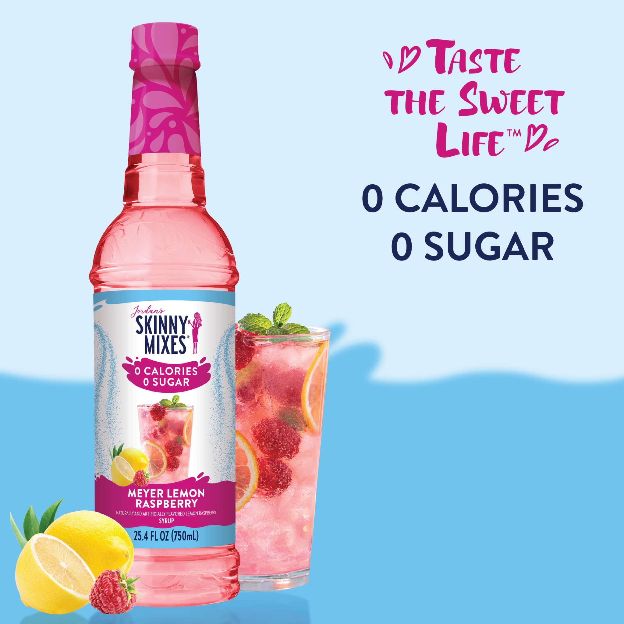 Jordan's Skinny Mixes fruit flavored syrups display variety for drinks.