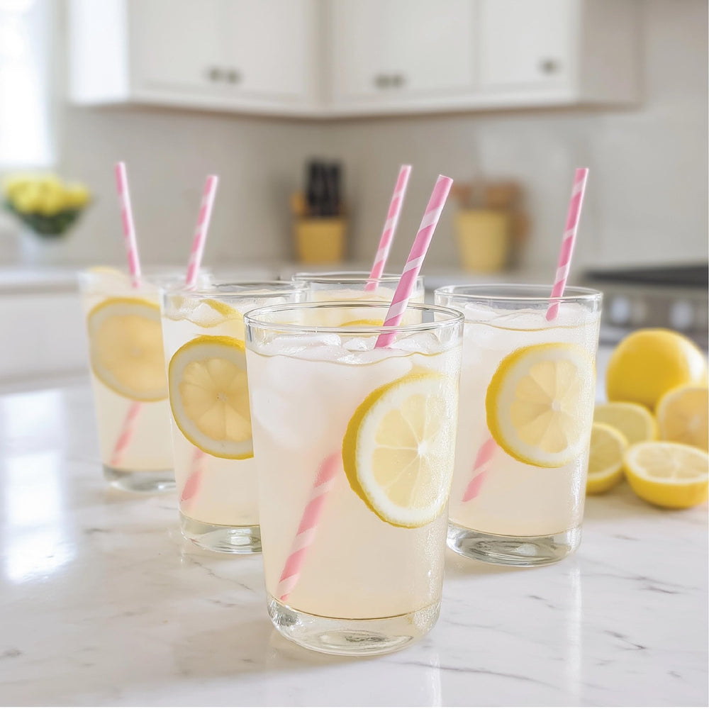 Mocktail setup with Jordan's Skinny Mixes lemonade syrup
