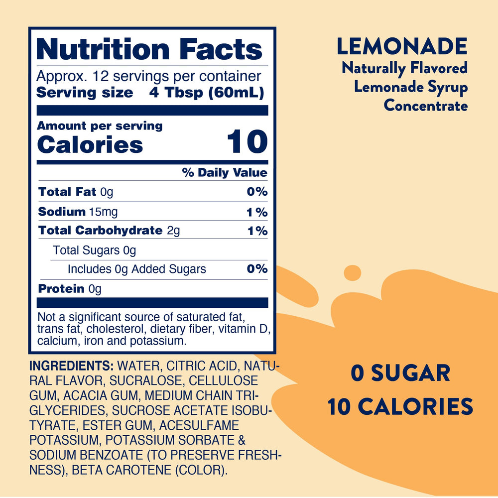 Pouring Jordan's Skinny Mixes lemonade syrup into a refreshing glass