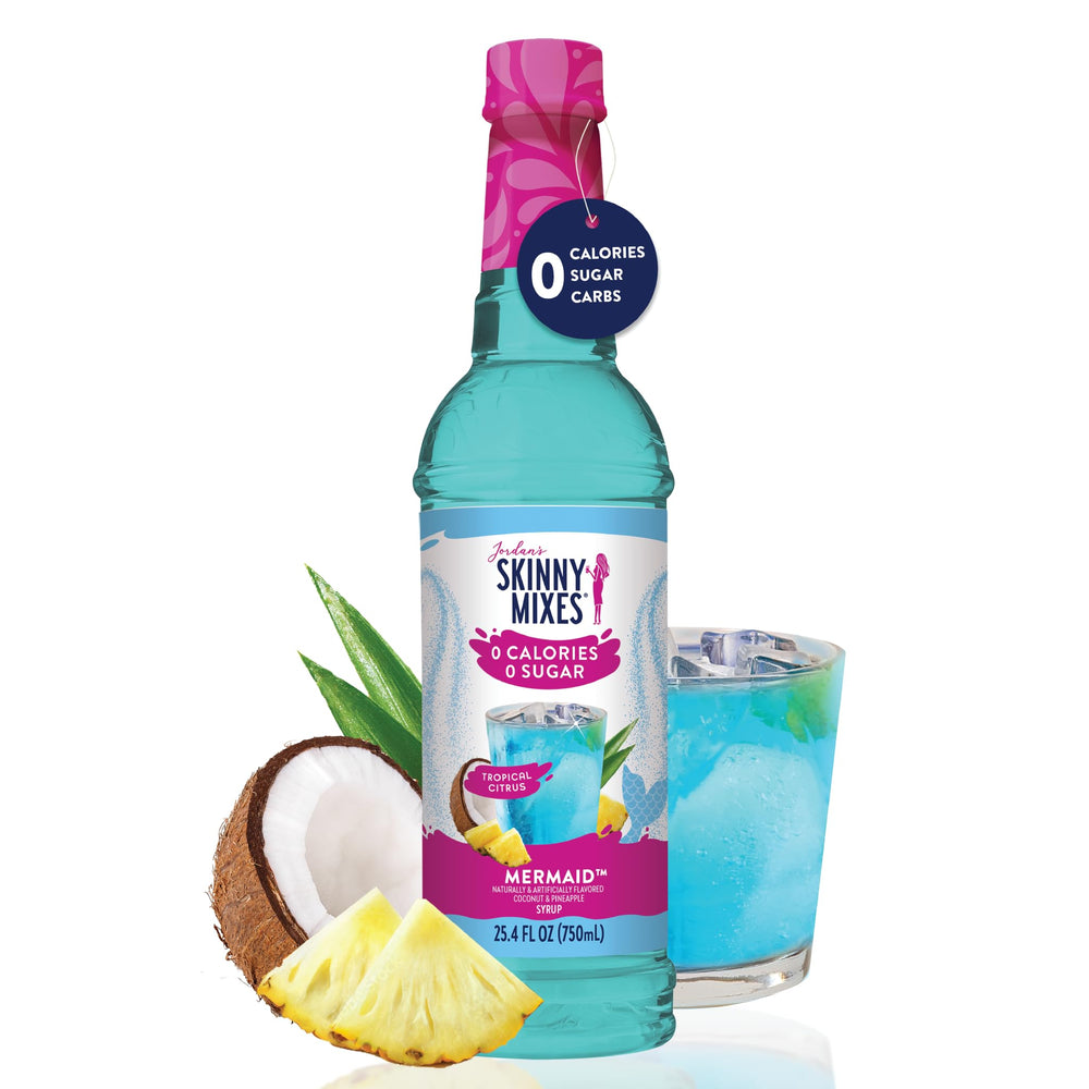 Serving suggestion image with Mermaid Syrup enhances drinks without added sugar.