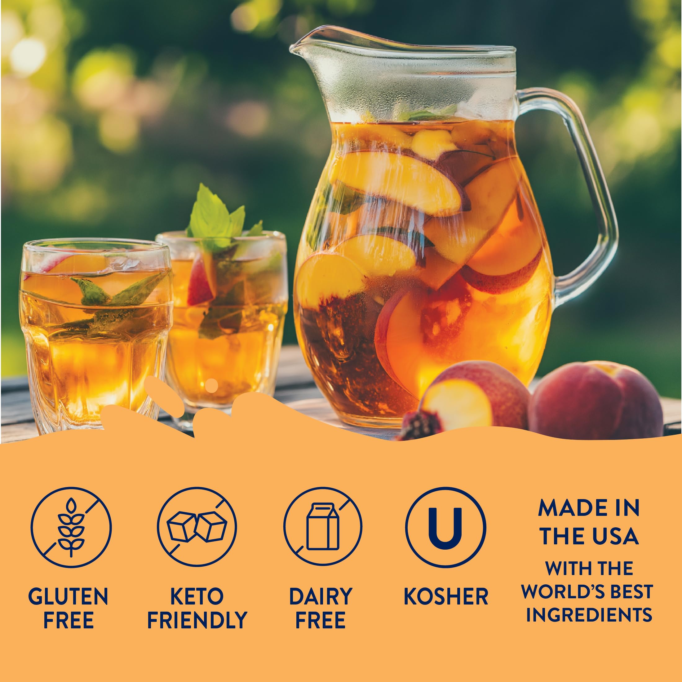 Peach tea syrup added to a cocktail for bright flavor.