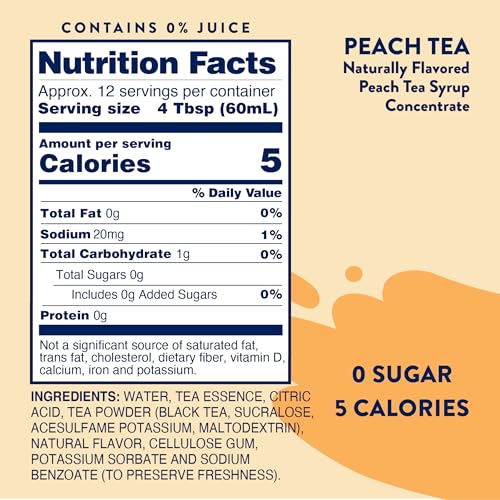 Glass of peach tea made with Jordan's Skinny Mixes syrup, refreshing and customizable.