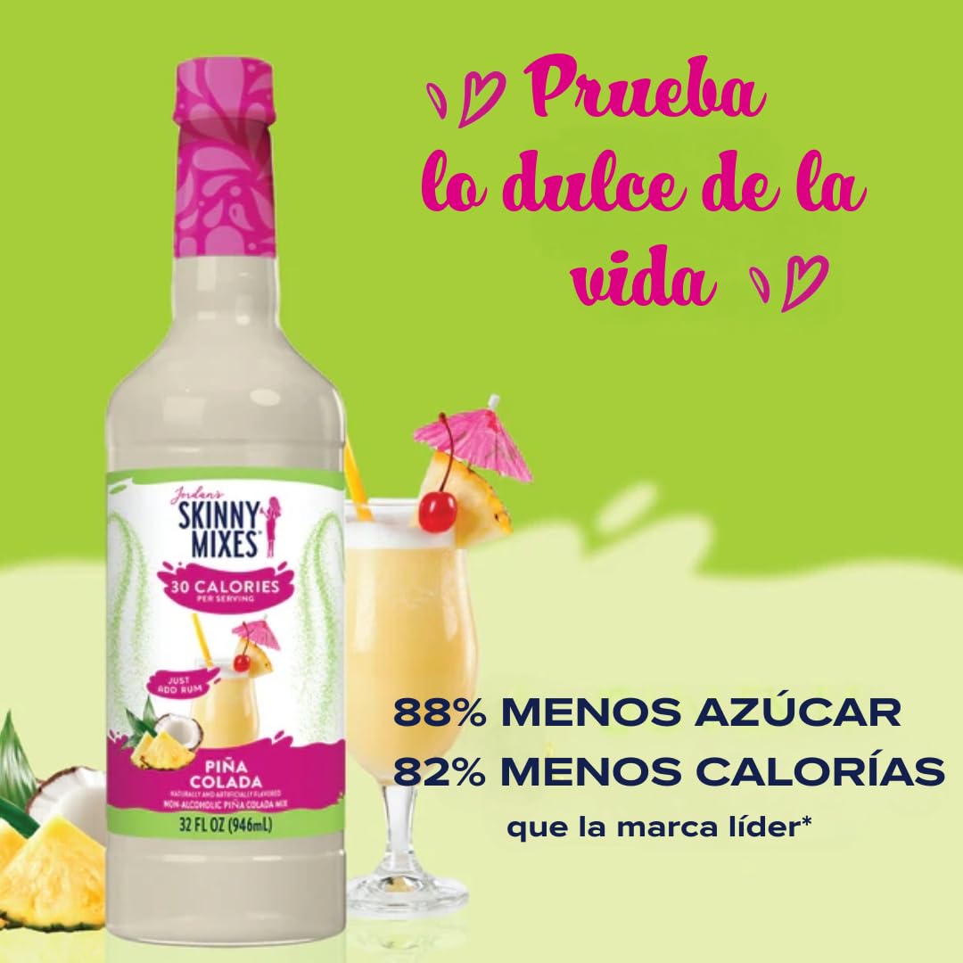Jordan's Skinny Mixes Pina Colada label closeup highlighting sugar-free keto-friendly branding