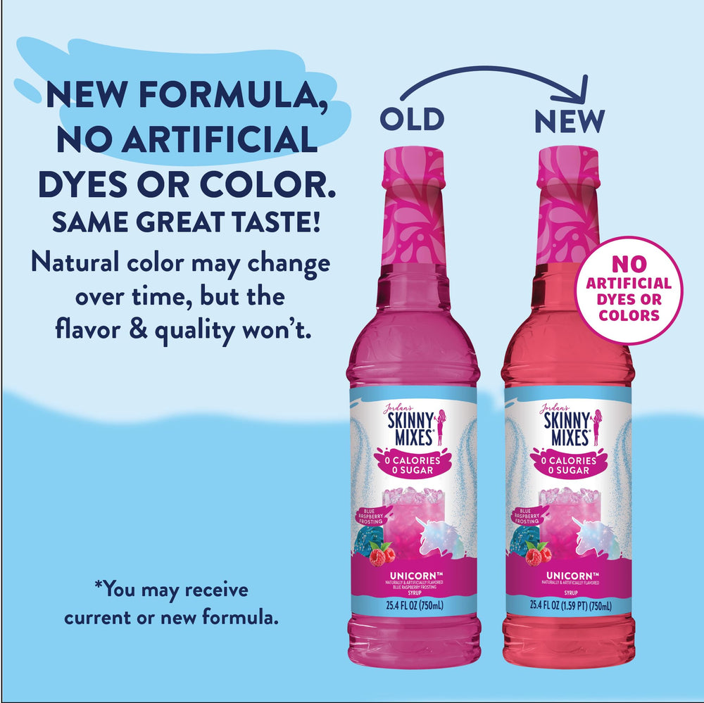 Jordan's Skinny Mixes Rainbow Candy syrup bottle highlights playful flavor