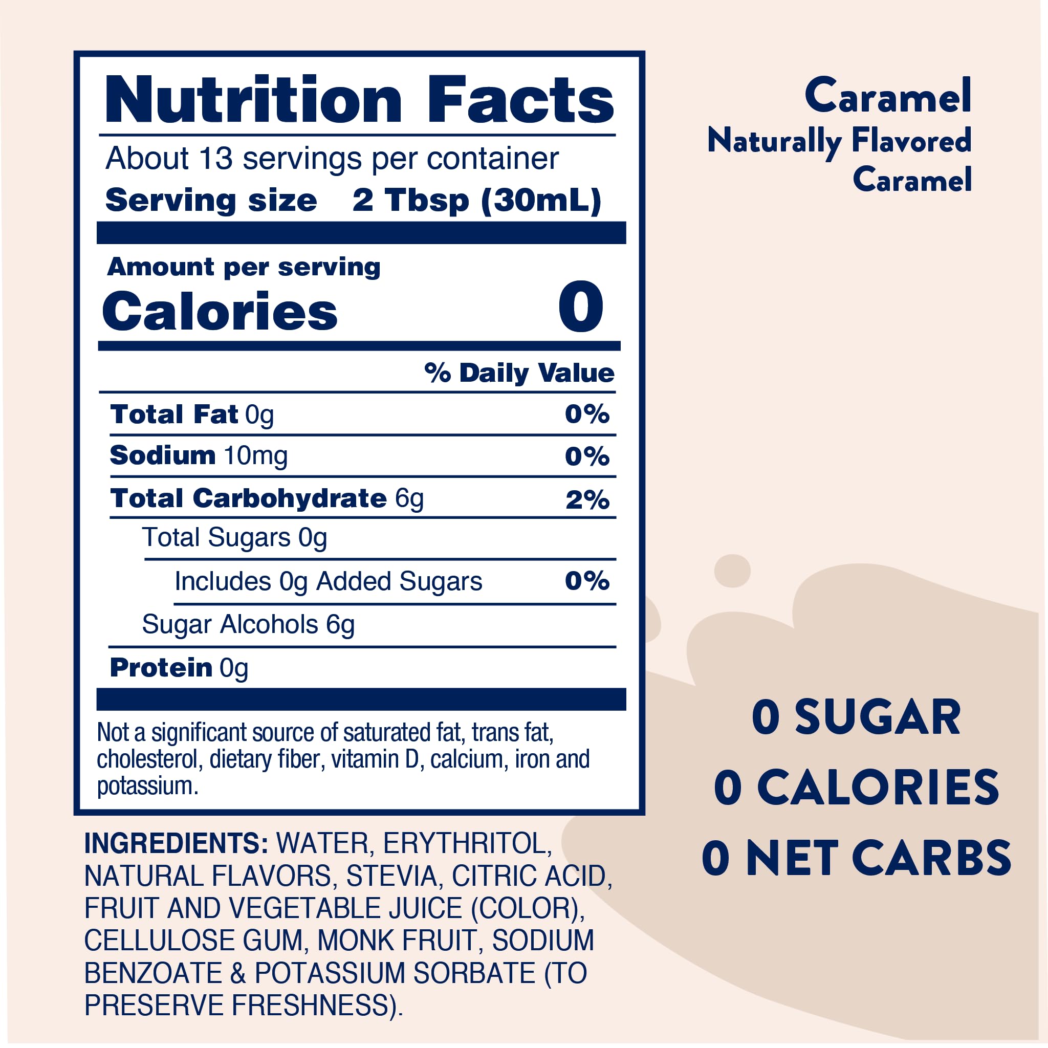 Jordan's Skinny Mixes caramel syrup in a coffee mug delivers zero calories and café flavor