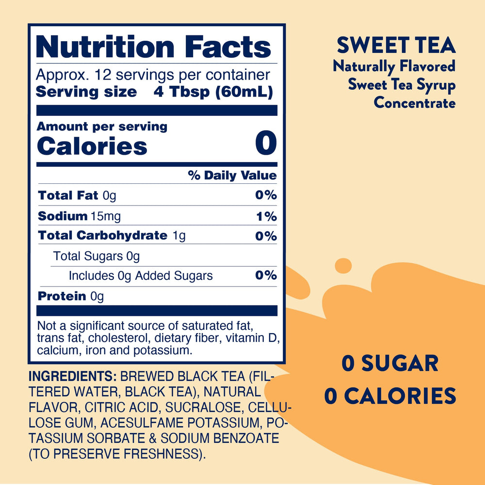 Pouring Jordan's Skinny Mixes Sugar Free Syrup Sweet Tea into a glass for refreshing taste