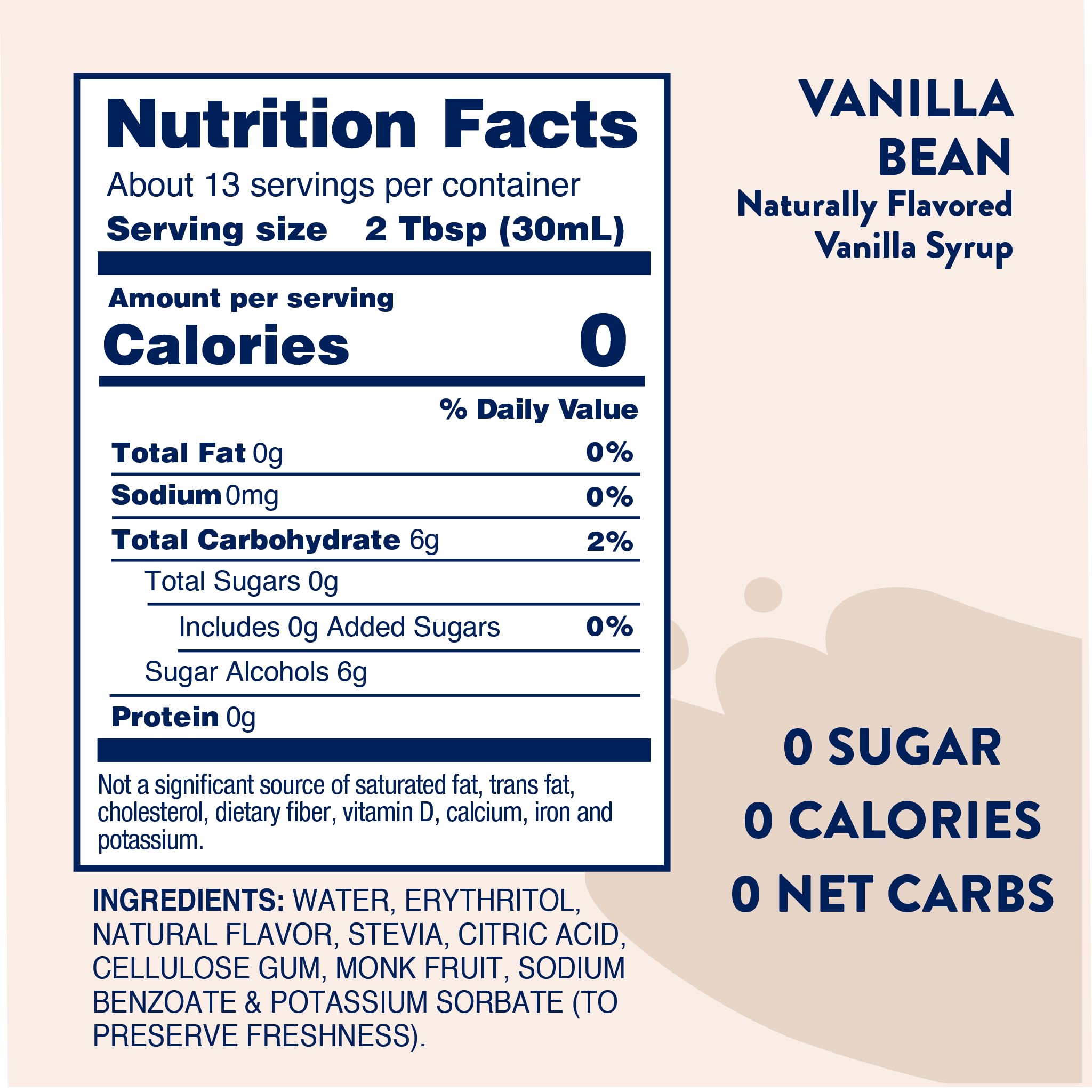 Close-up of Jordan's Skinny Mixes vanilla bean syrup label showing ingredients