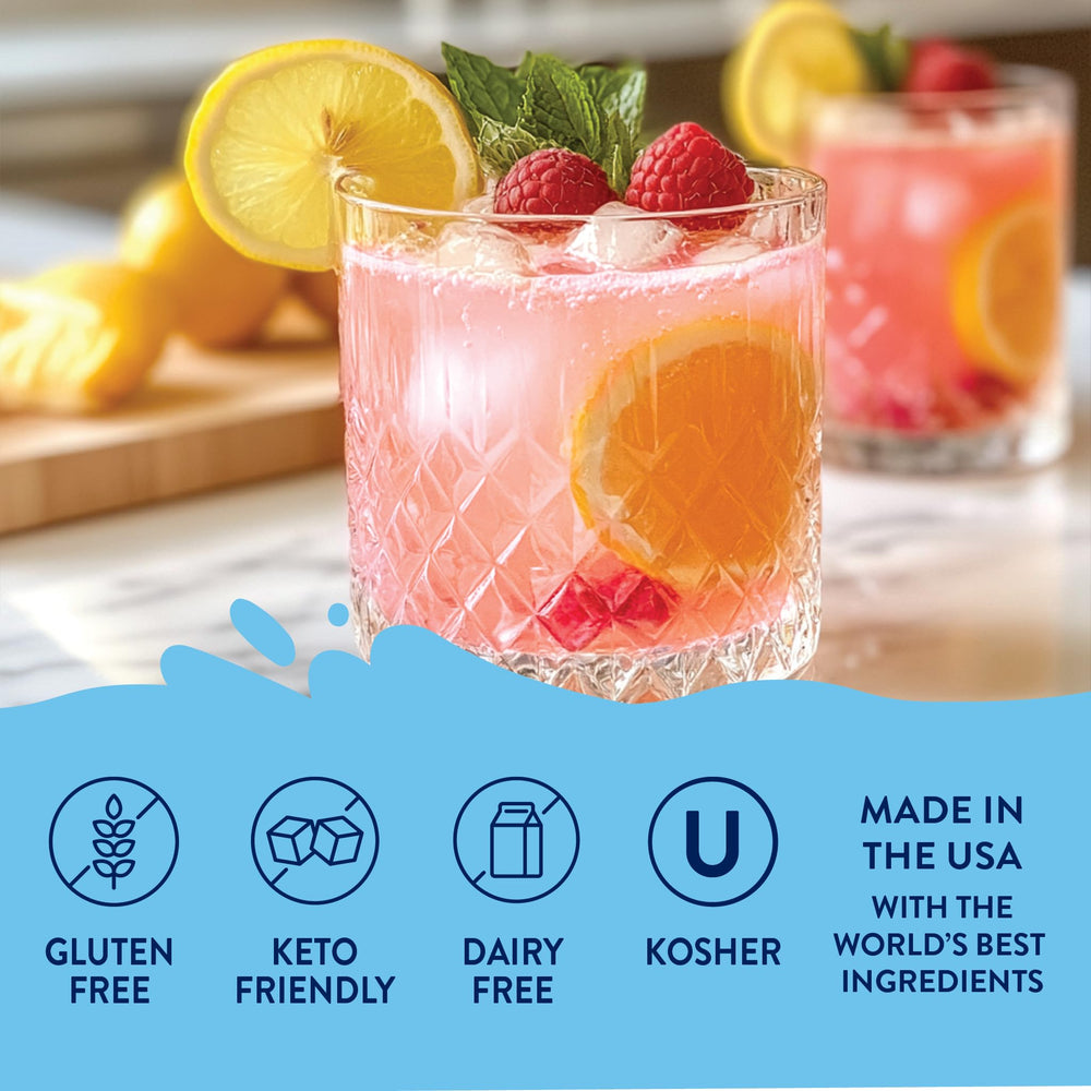 Jordan's Skinny Mixes water enhancer in glass for refreshing hydration.