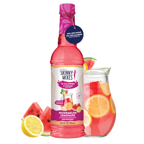 Glass with Jordan's Skinny Mixes Watermelon Lemonade Syrup over ice