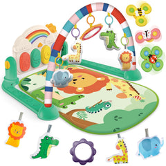 Joryuek baby gym with piano play mat in green, inviting tummy-time fun and exploration.