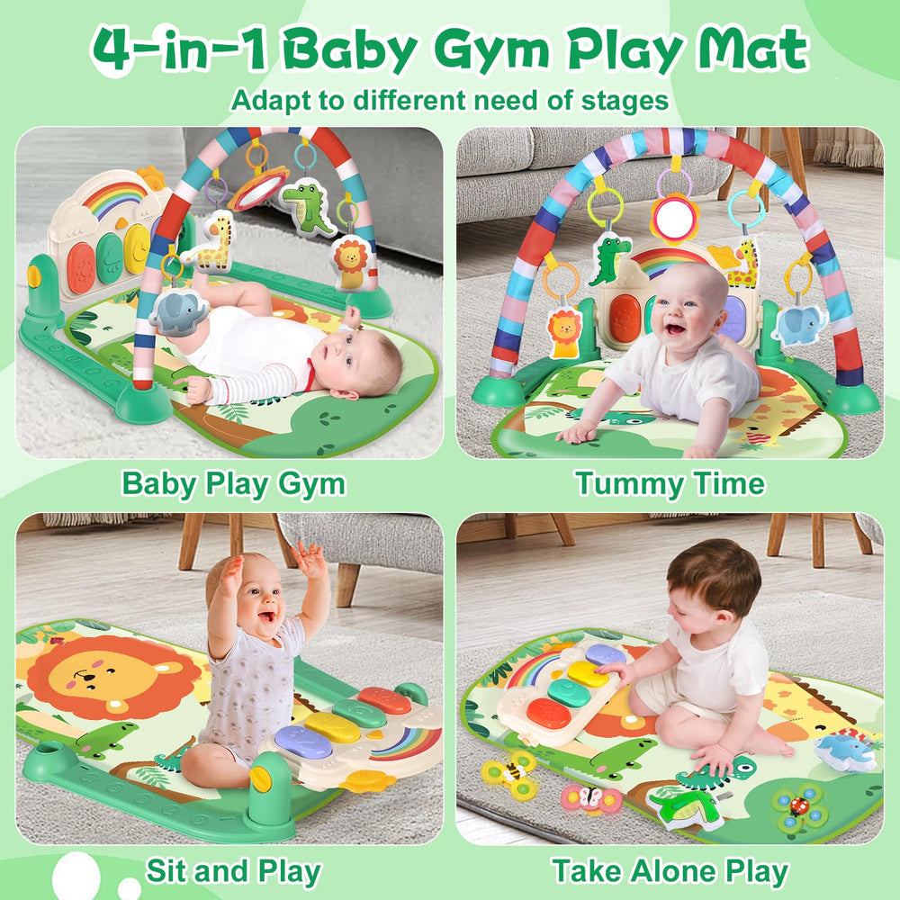 Joryuek baby gym with removable rattles in green for portable play sessions.