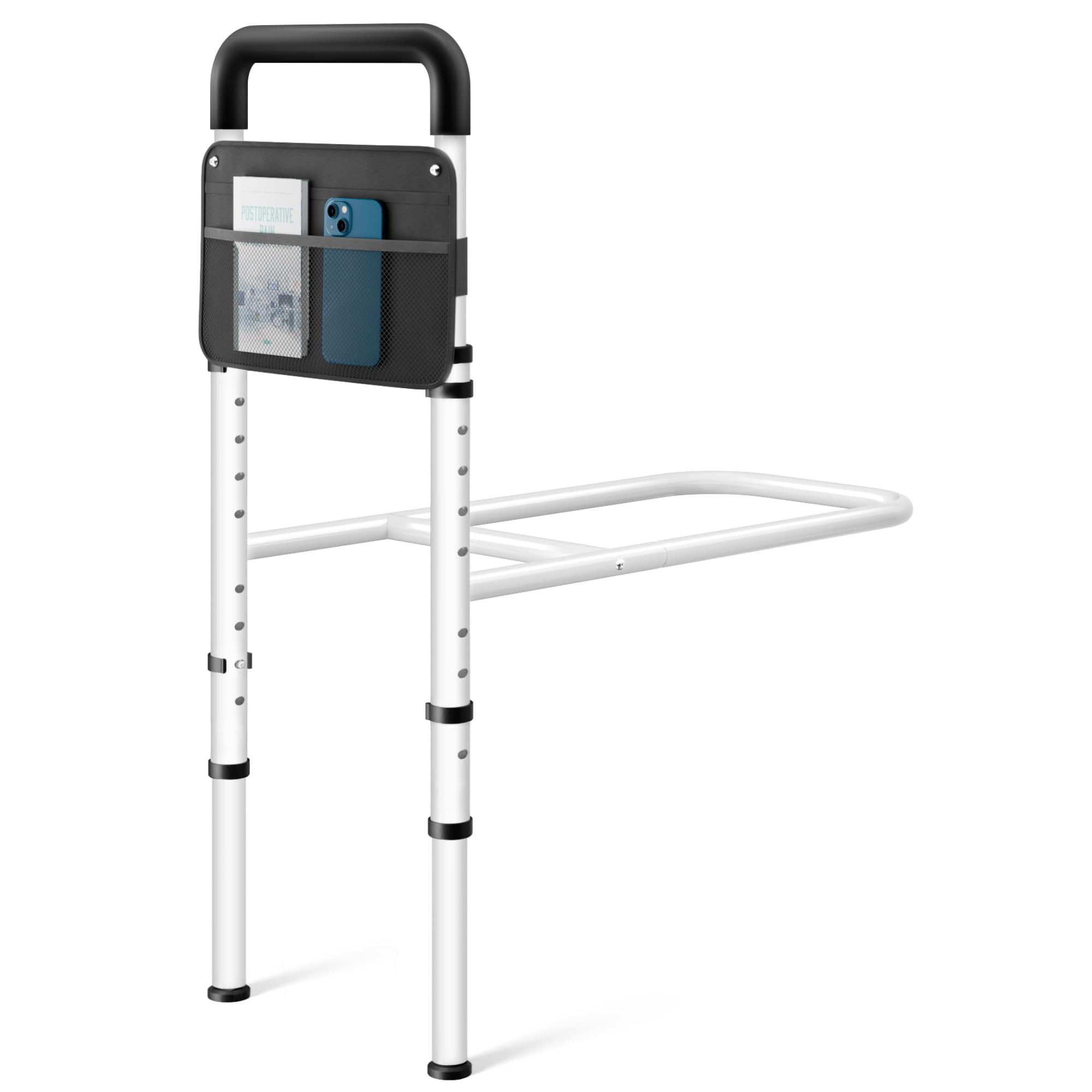 Josmimic bed rails with anti-slip handle for steadier transfers into and out of bed.