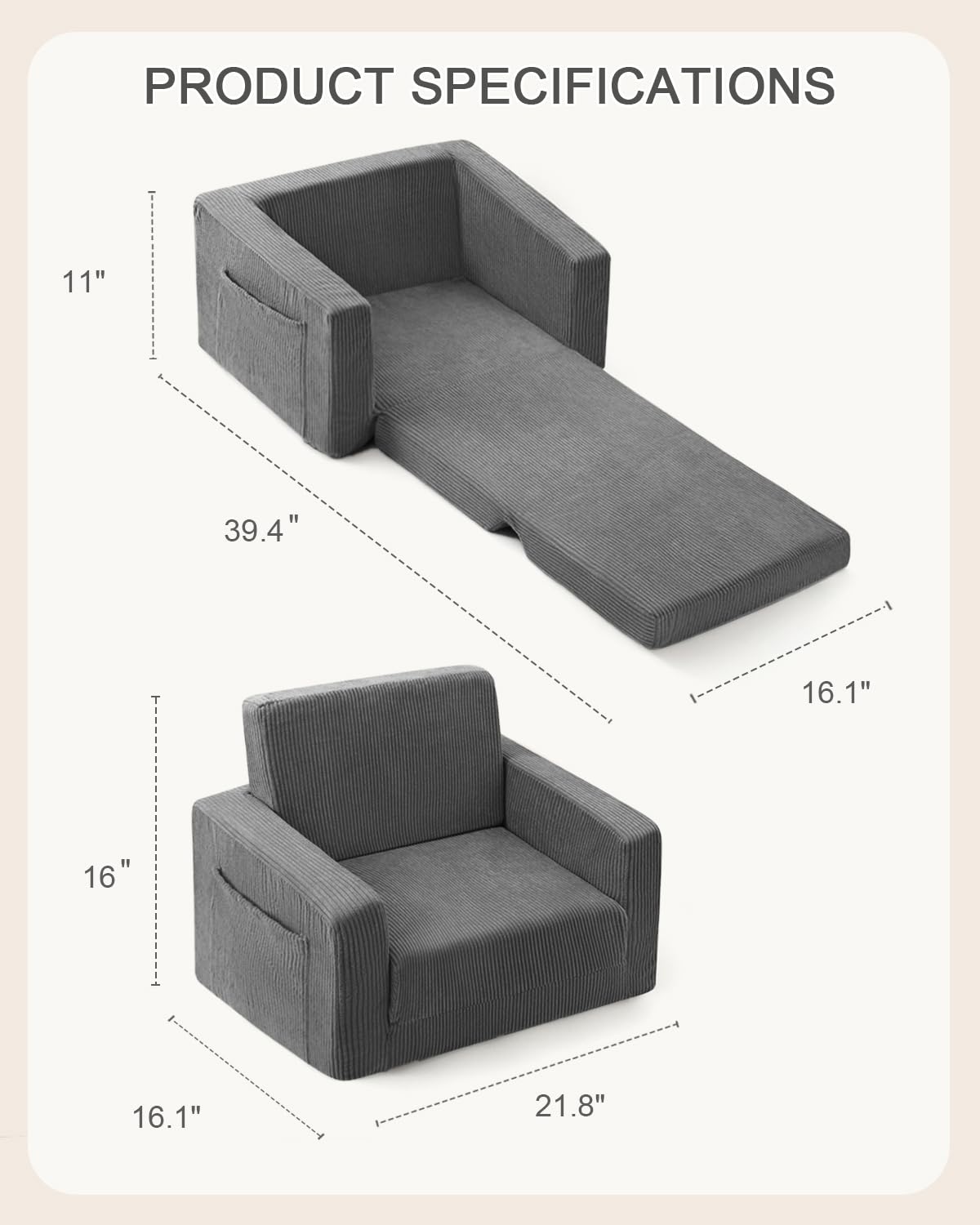 Jouha Toddle Chair high-density foam offers supportive lounging for kids.