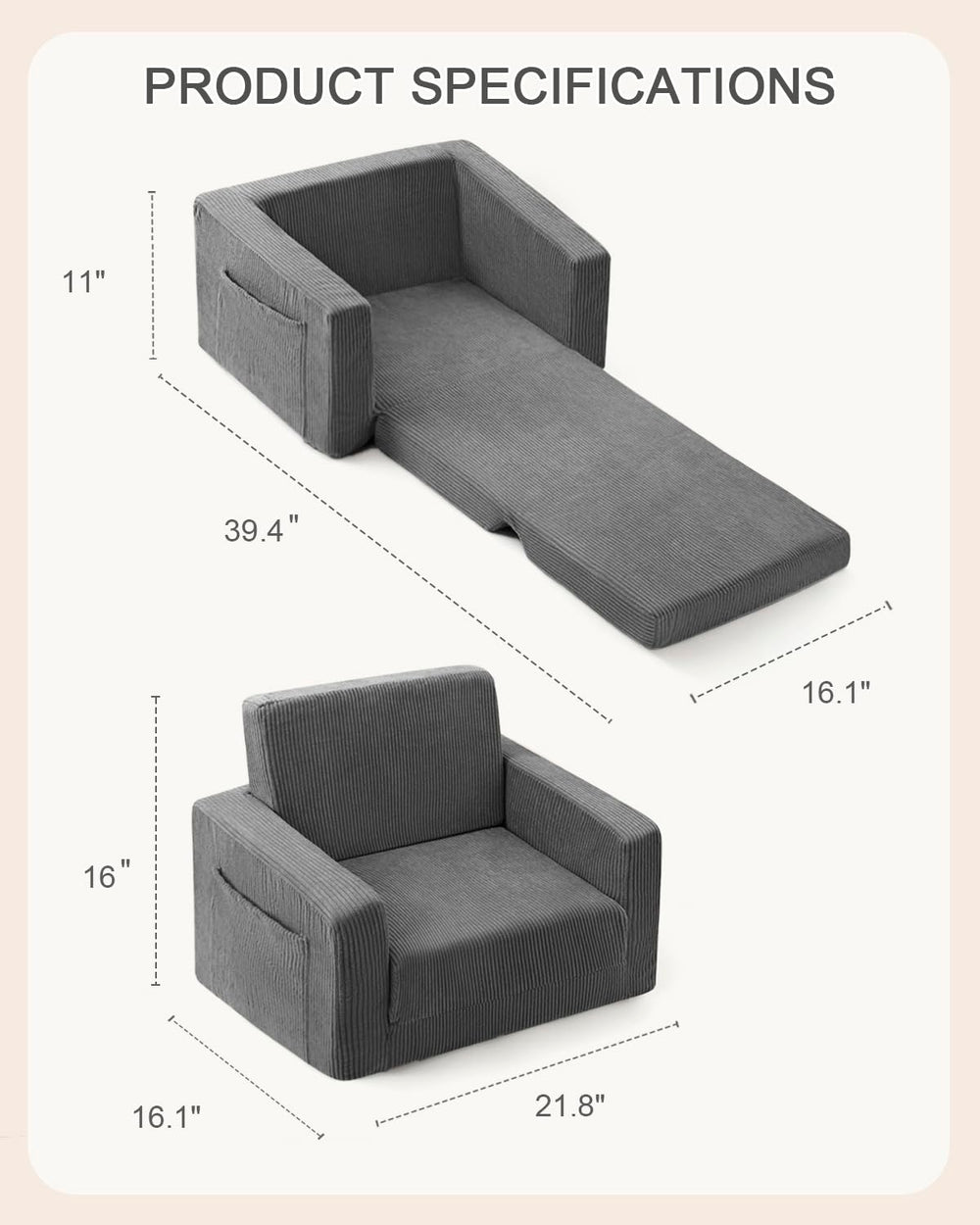 Jouha Toddle Chair high-density foam offers supportive lounging for kids.