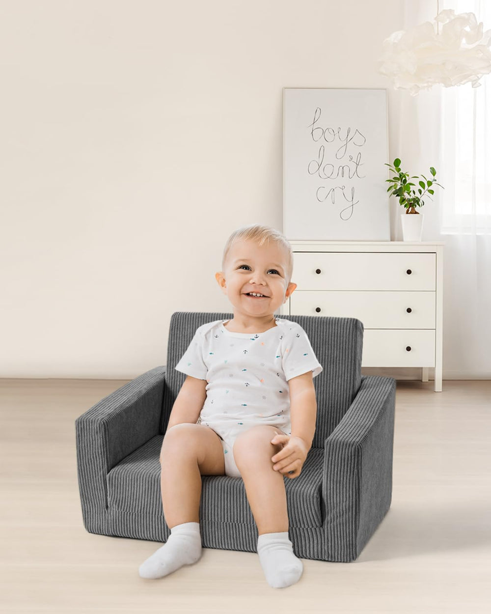 Jouha Toddle Chair soft corduroy fabric provides gentle comfort and easy care.