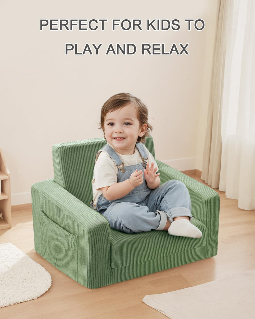 Jouha Toddler Chair easy unfold green for quick setup and versatile use.