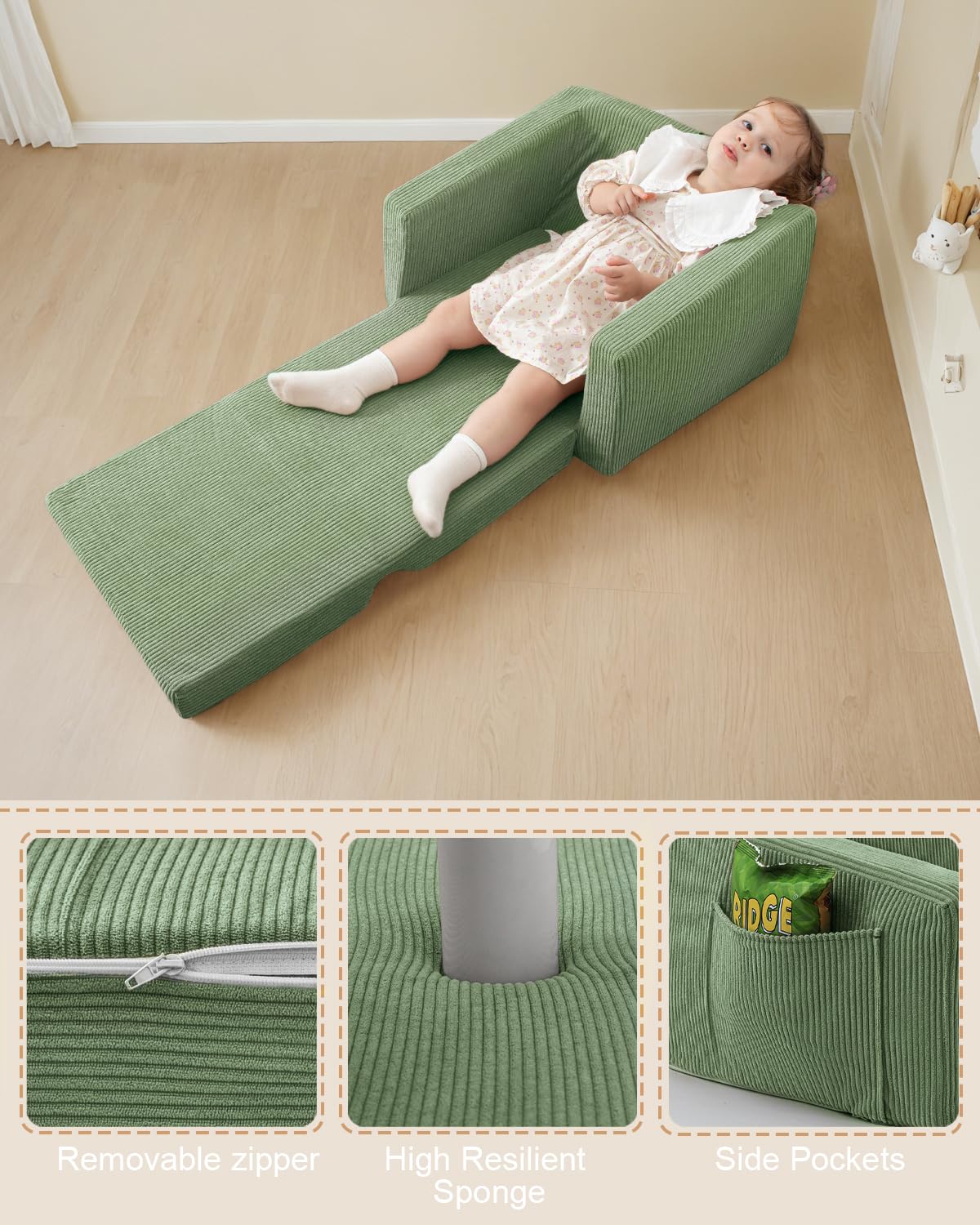 Jouha Toddler Chair foam support green delivers firm seating during playtime.