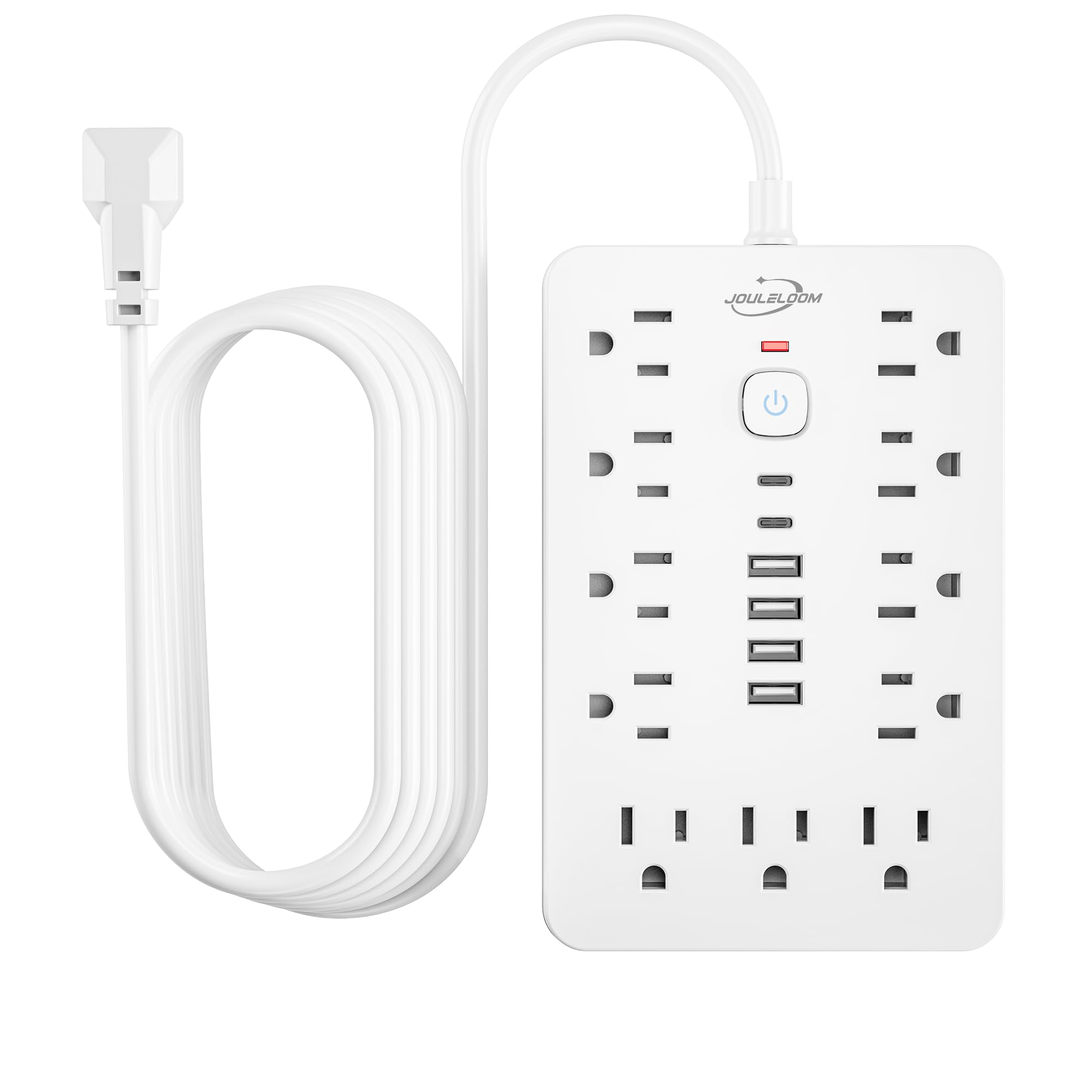 JouleLoom 10ft flat-plug power strip shows compact, travel-ready design for clutter-free desks
