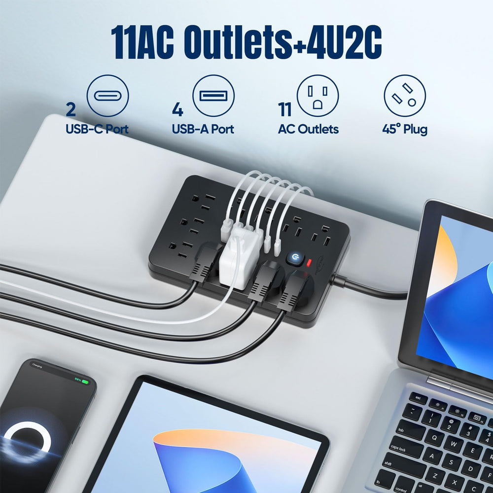 JouleLoom 11-ac outlets arranged for flexible device placement and accessible sockets