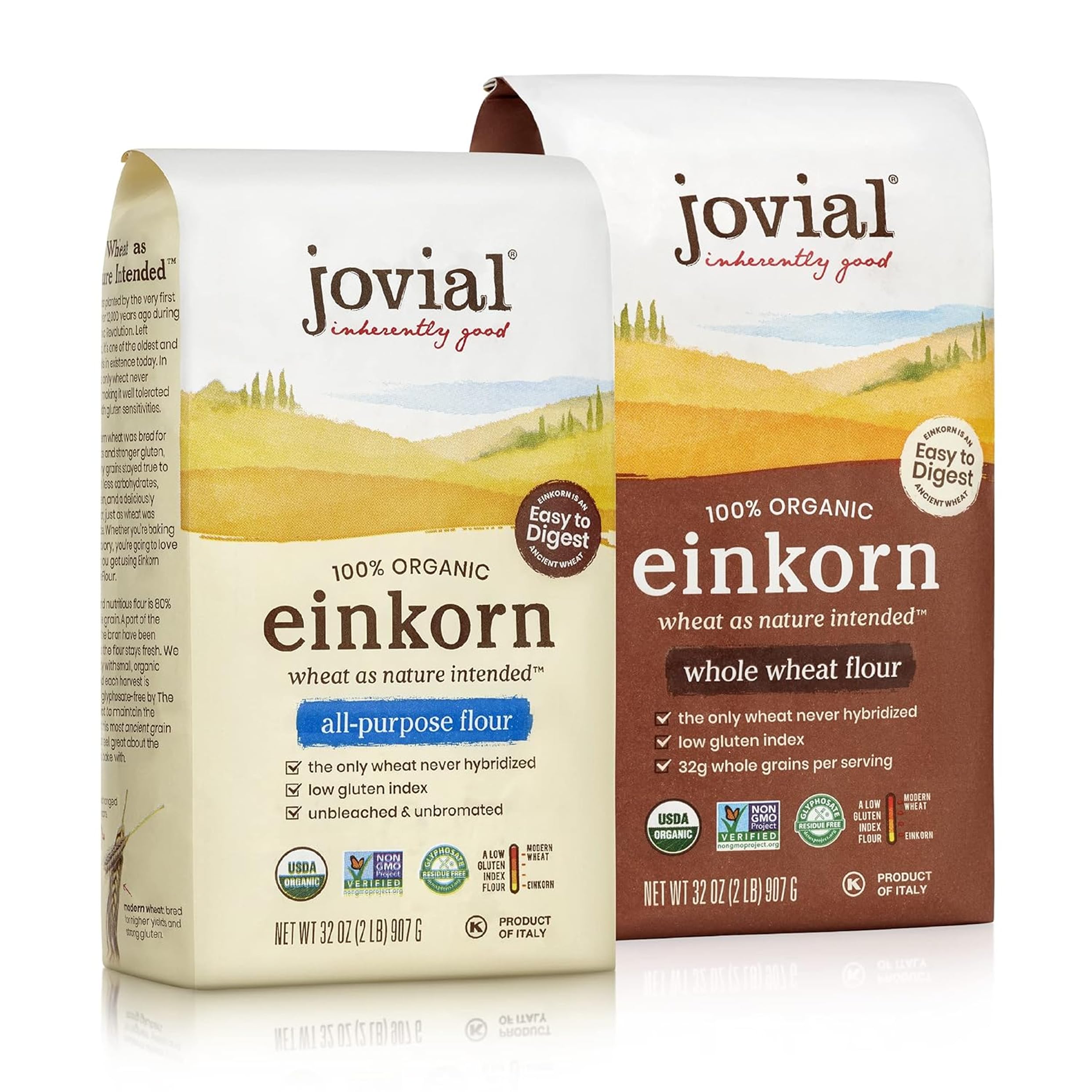 Jovial Einkorn flour bag showing organic whole-wheat flour ideal for sourdough and Italian bread