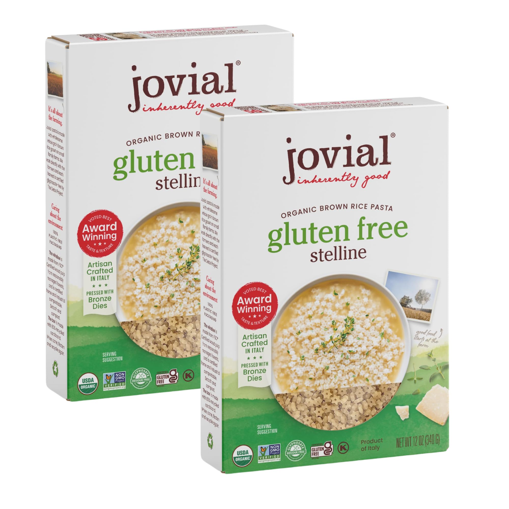 Jovial stelline star-shaped pasta gluten-free and made from organic brown rice.