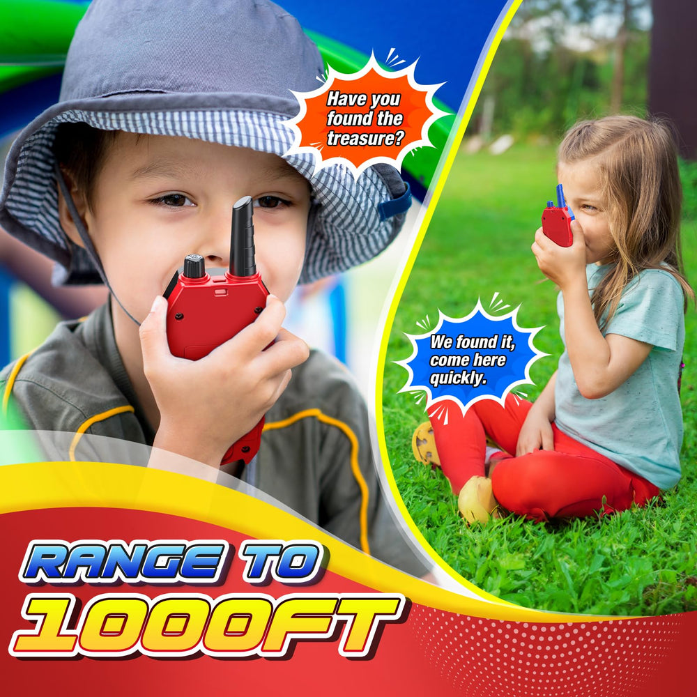 Durable ABS body protects JovialToyz walkie talkie during outdoor play.