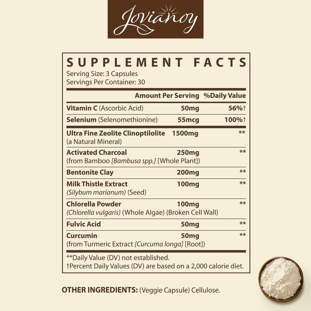 Close-up of Jovianoy Zeolite Detox capsules for gentle gut cleansing