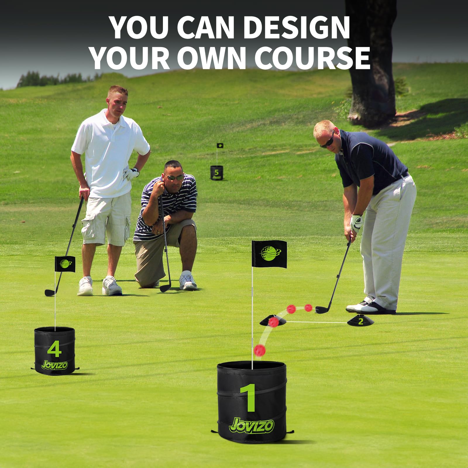 Jovizo 6-Hole Foldable Course shown ready for quick setup in outdoor space