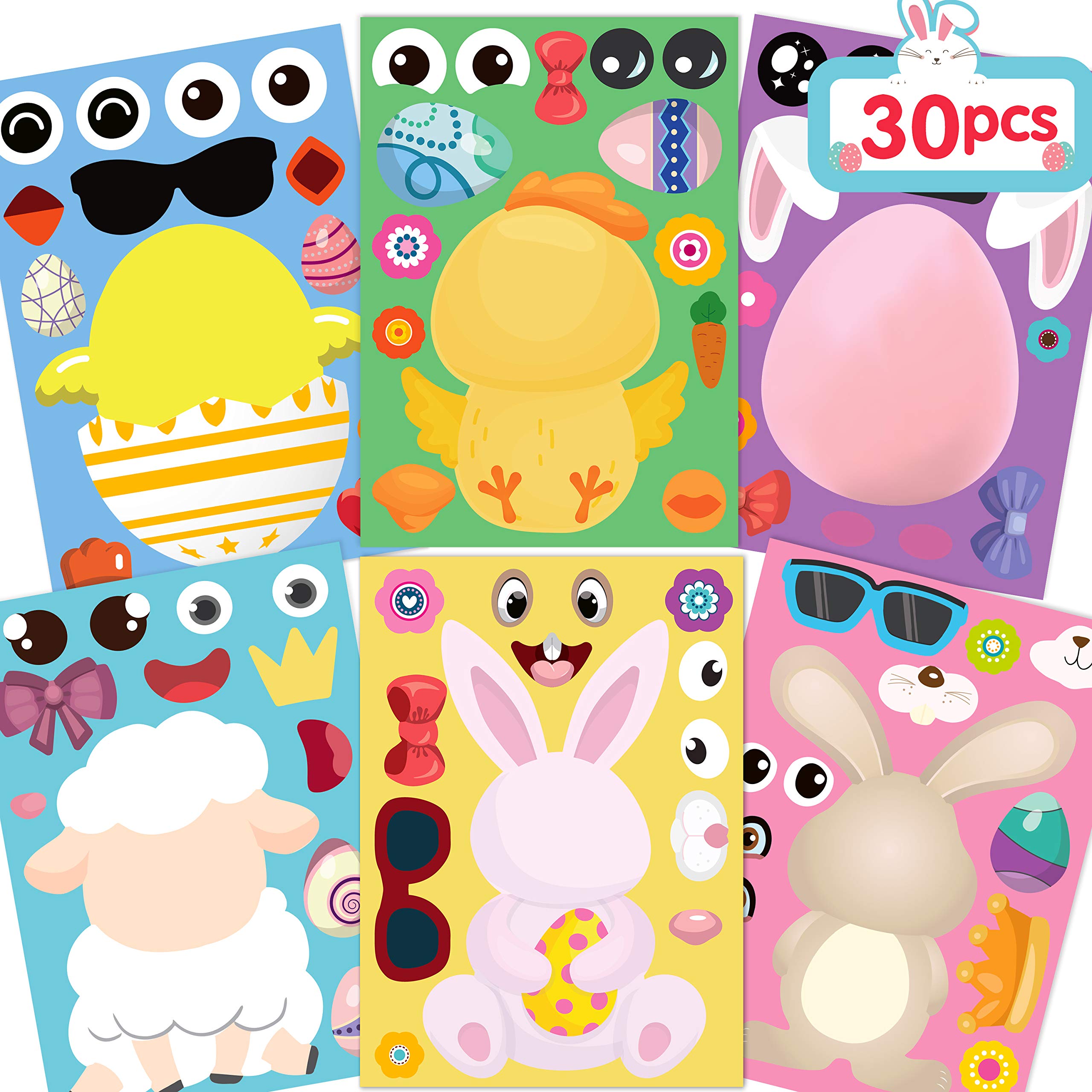Joy Bang Easter stickers collection flatlay for kids' crafts and party planning.