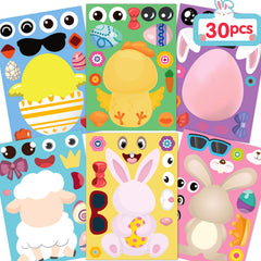 Joy Bang Easter stickers collection flatlay for kids' crafts and party planning.