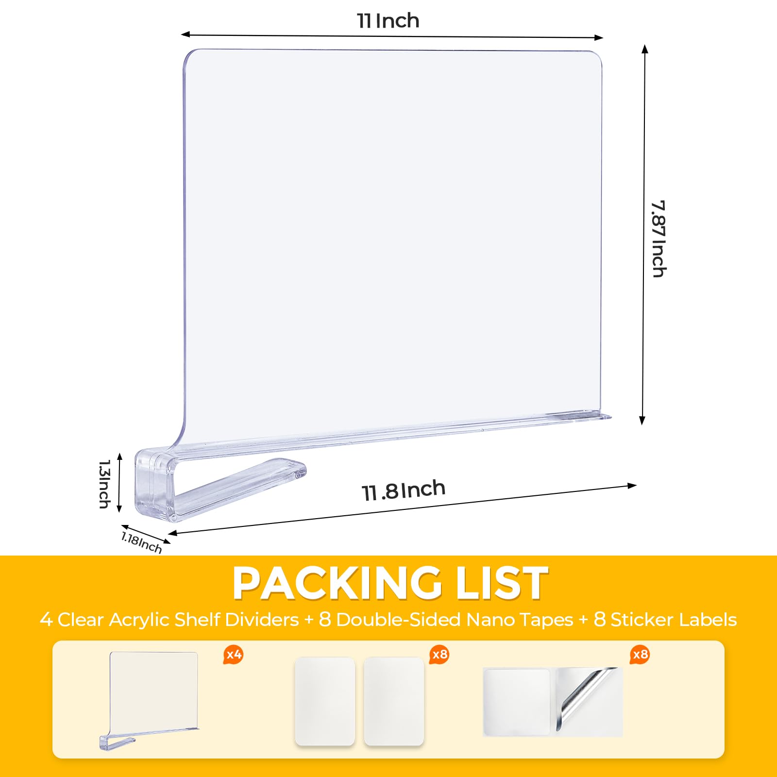Joy Decor clear shelf divider in closet showing visibility