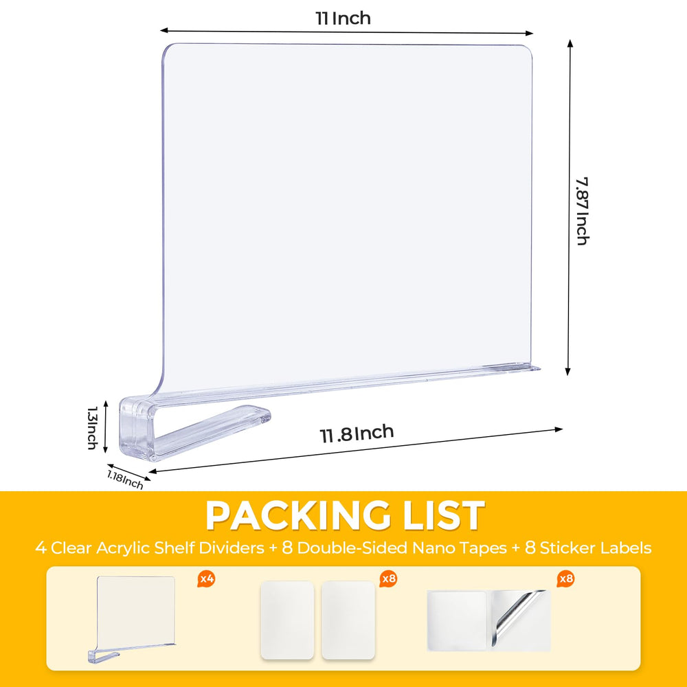 Joy Decor clear shelf divider in closet showing visibility