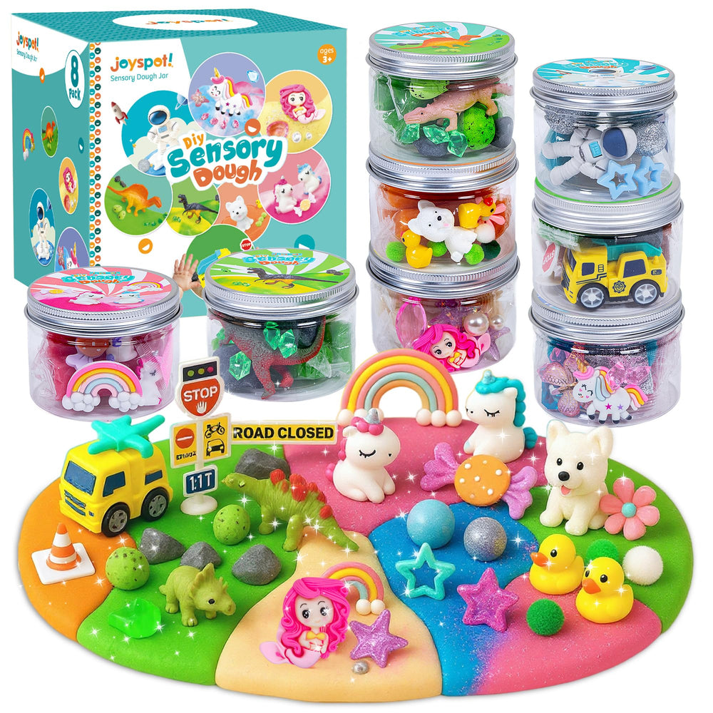 JOY SPOT! Unicorn theme dough kit encourages imaginative play and fine motor skills.