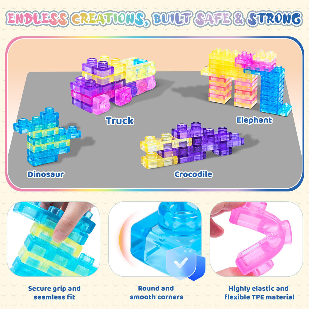 JOY SPOT! Elastic, durable design helps blocks bounce back after drops for long-lasting fun.