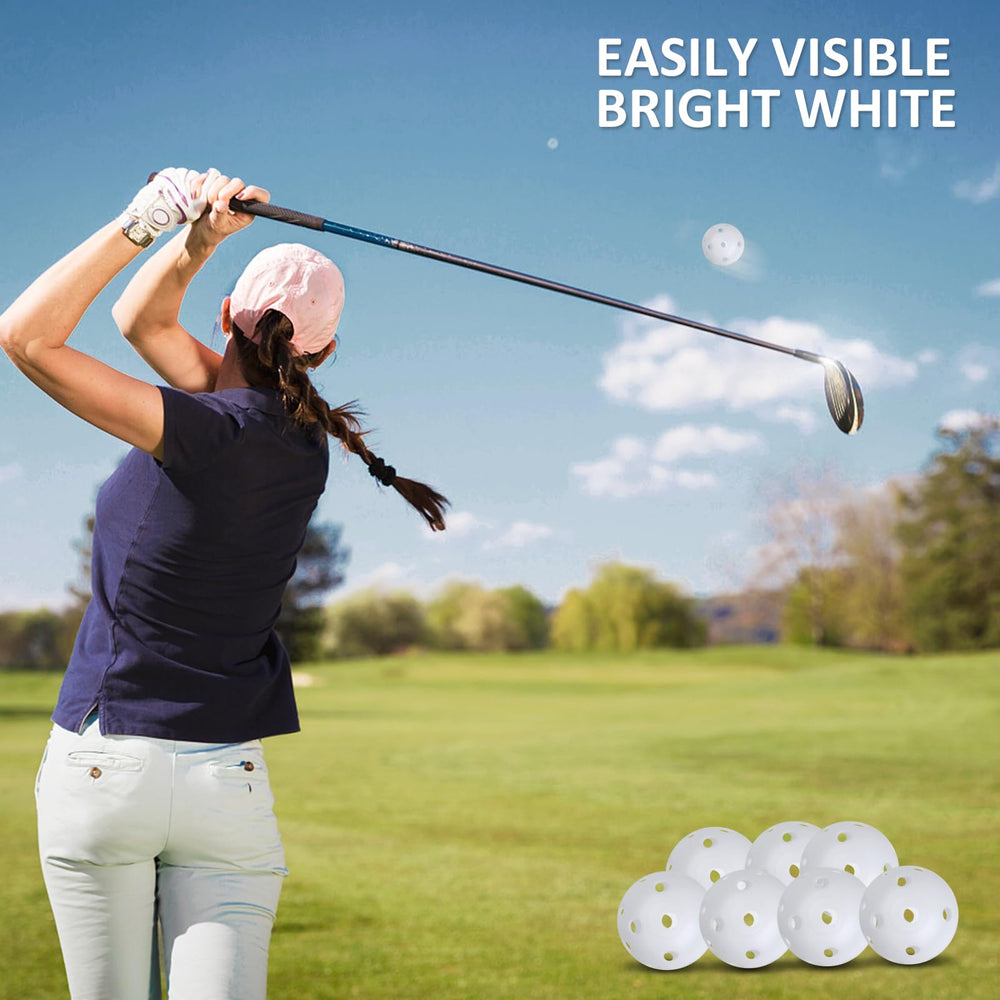 Joyberg white-visible golf balls stay easy to spot on lawn.