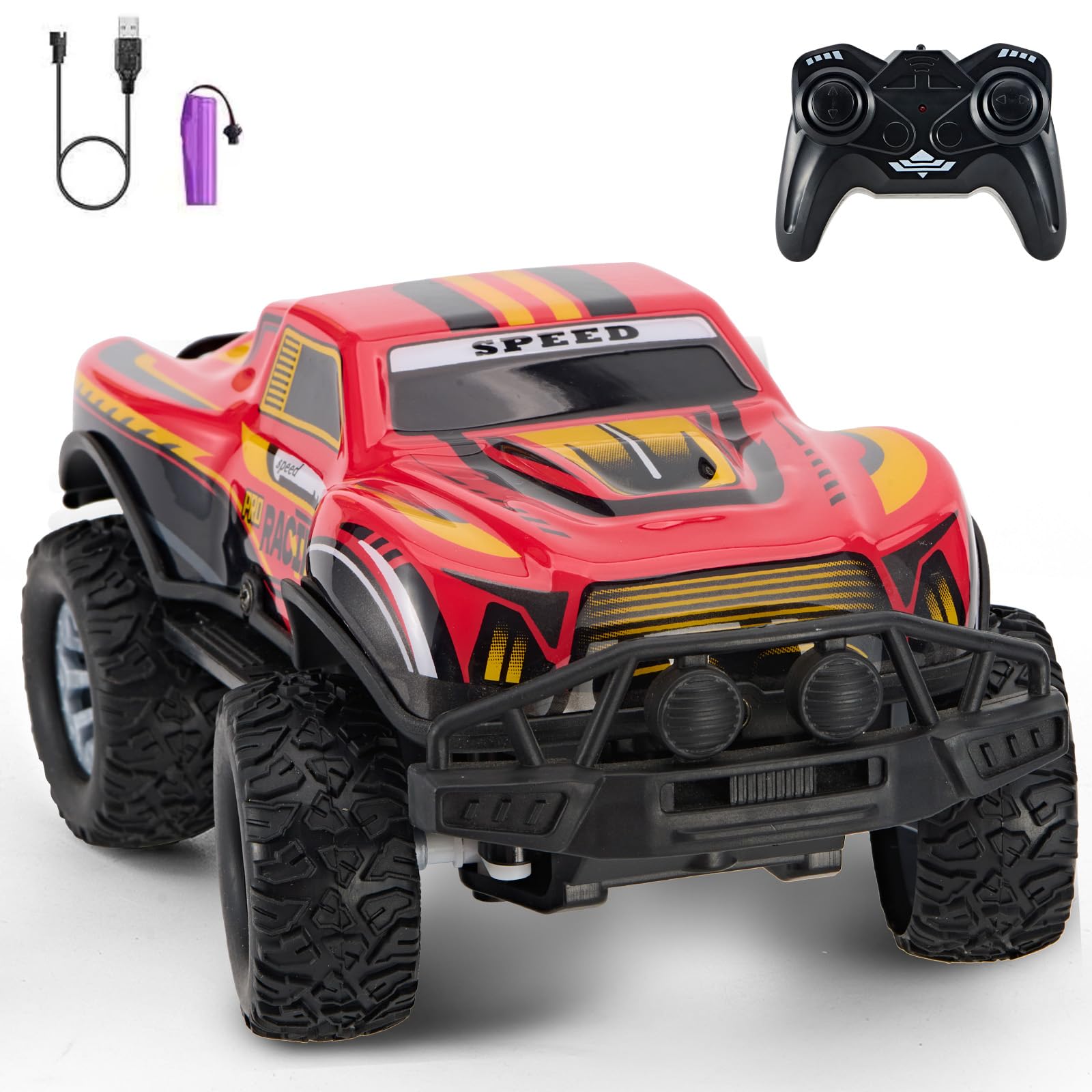 JOYBLI remote control off-road truck front view demonstrates precise steering on varied surfaces