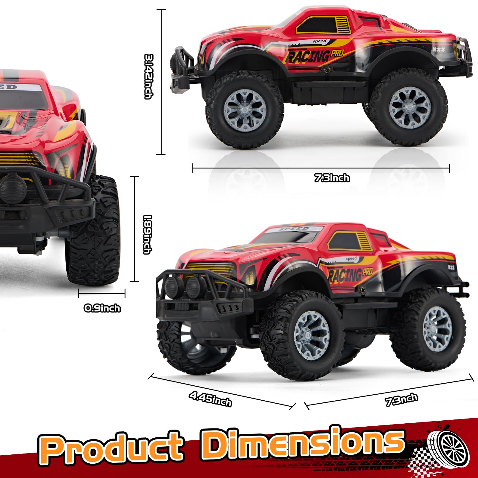 JOYBLI remote control off-road truck side view showing rugged tires for all terrains