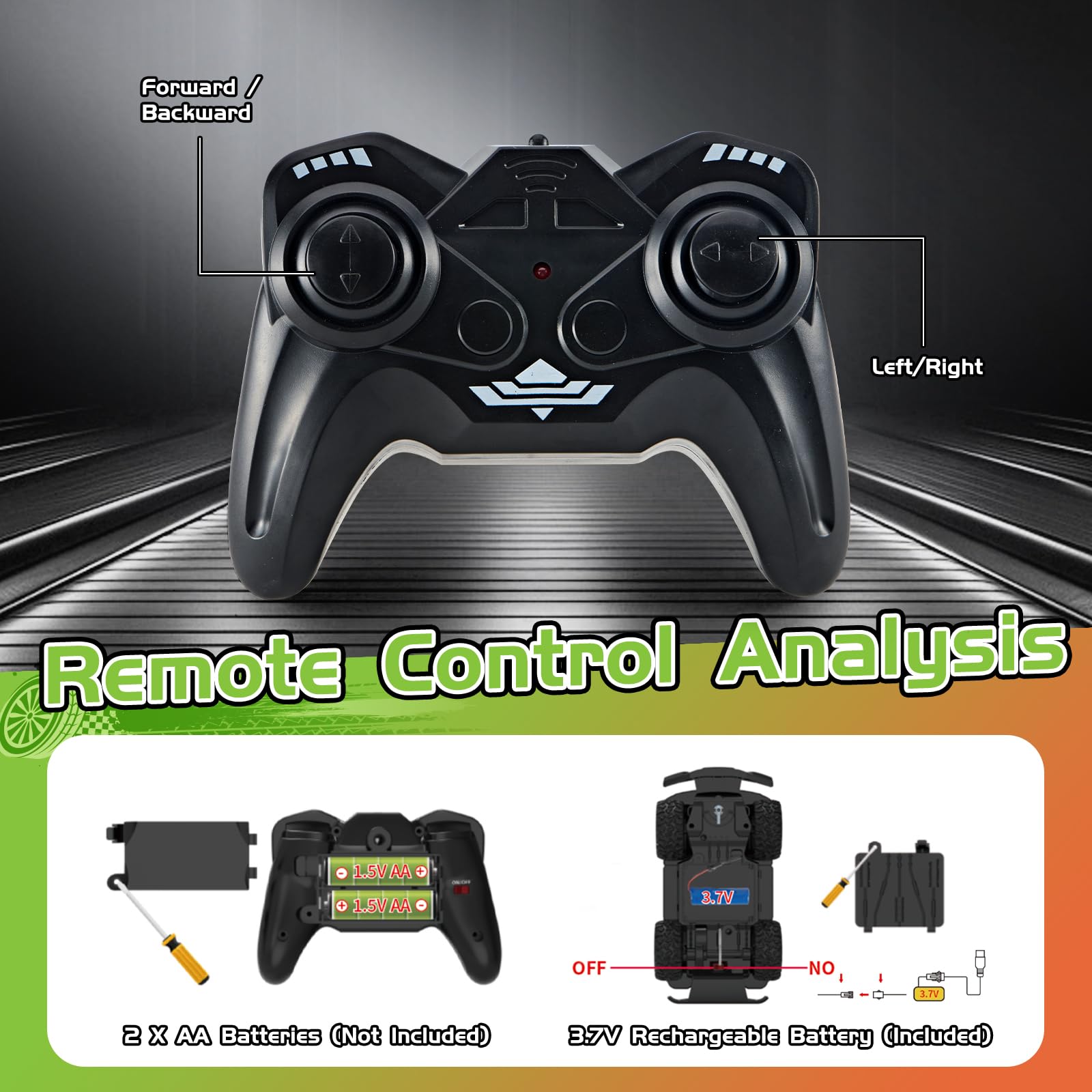 JOYBLI remote control off-road truck tire closeup shows wear-resistant treads.