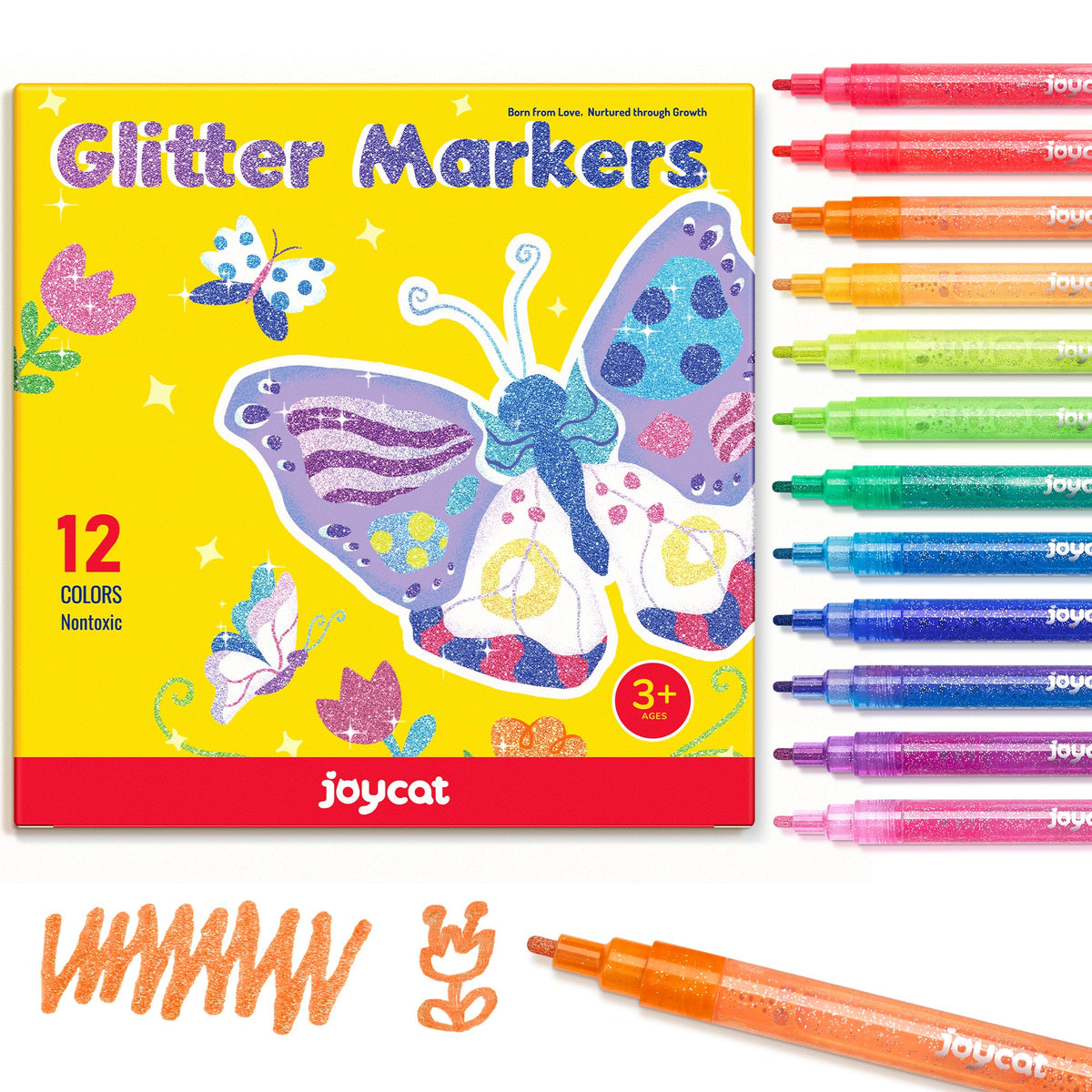 JoyCat 3mm glitter marker set in red to pink for bold rocks and crafts.