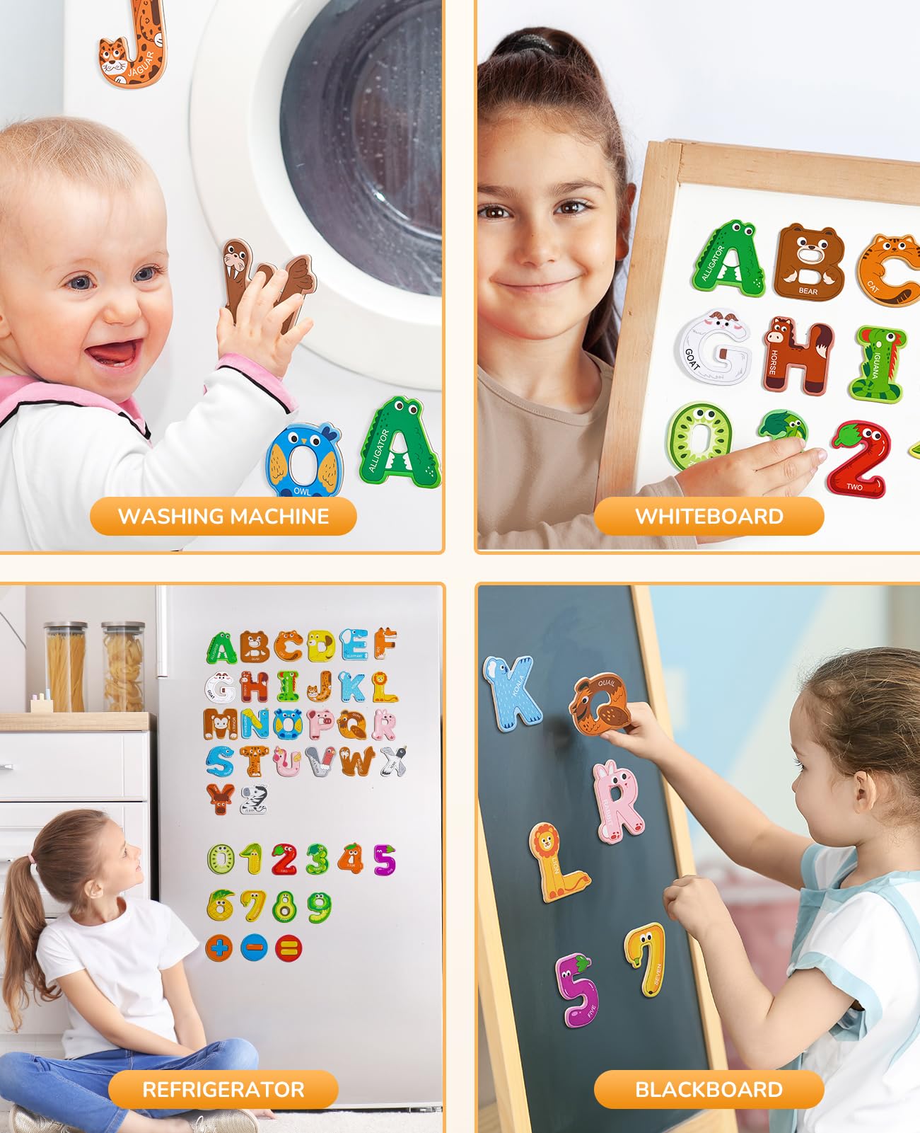 JoyCat animal-letter magnets make learning engaging and interactive on any magnetic surface.