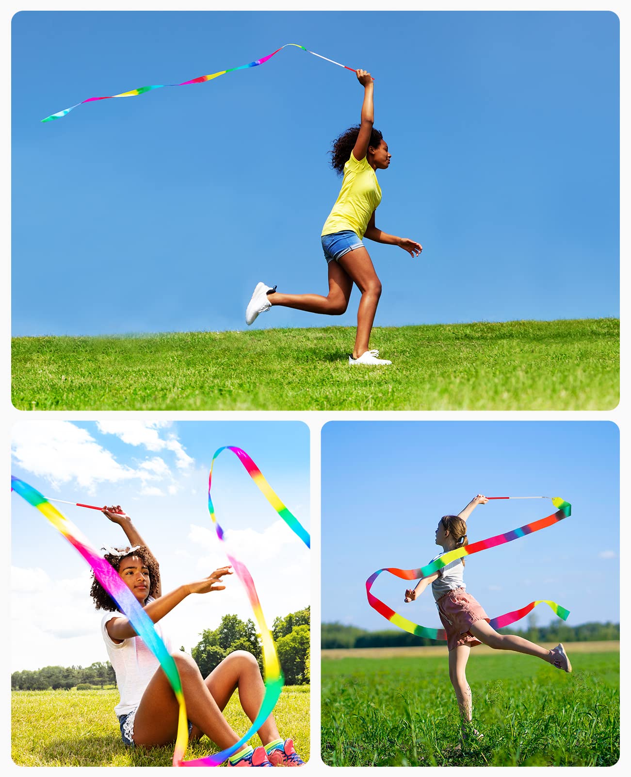 JoyCat rainbow dance ribbon set suited for festive activities and performances.