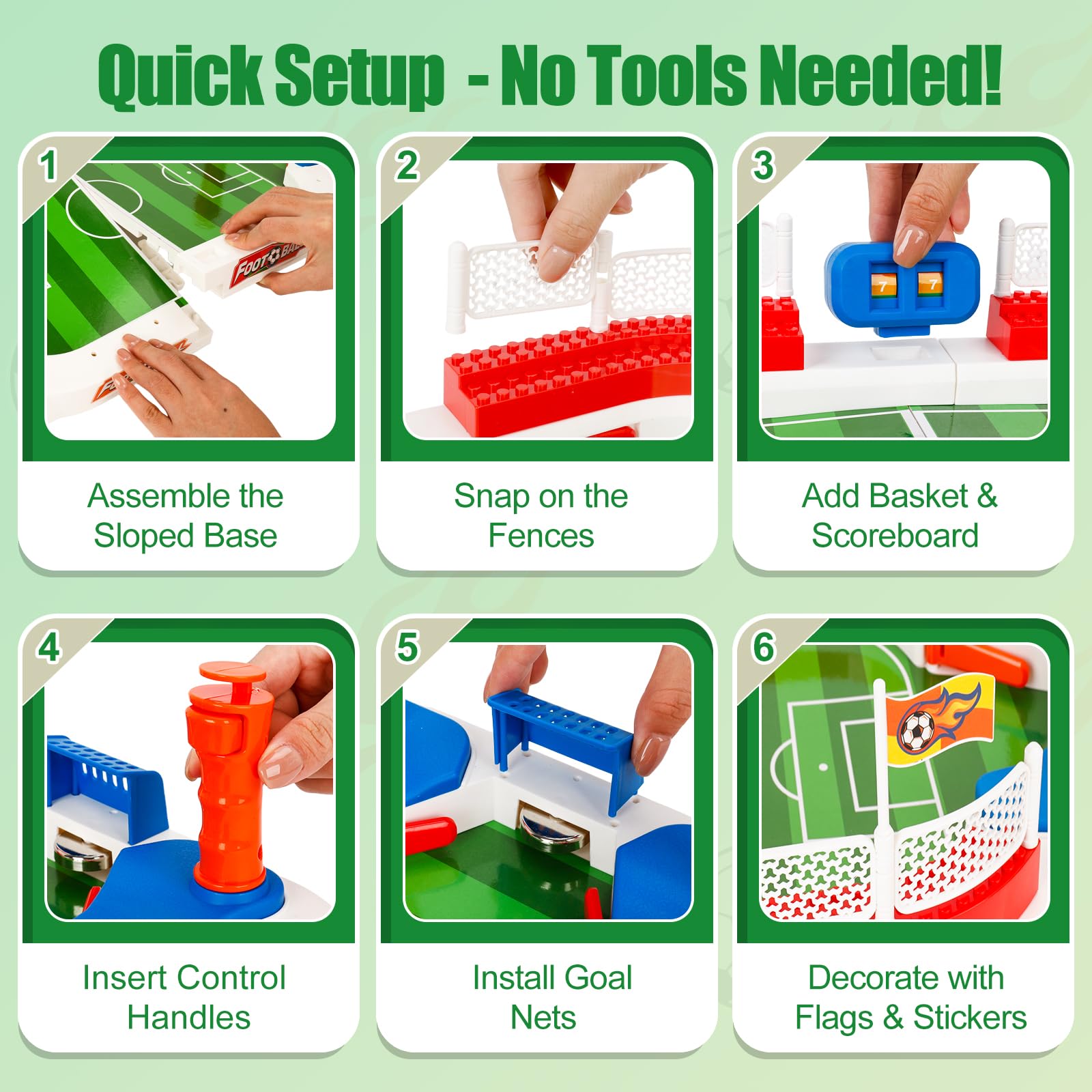 Joyddo mini foosball table assembly requires no tools.