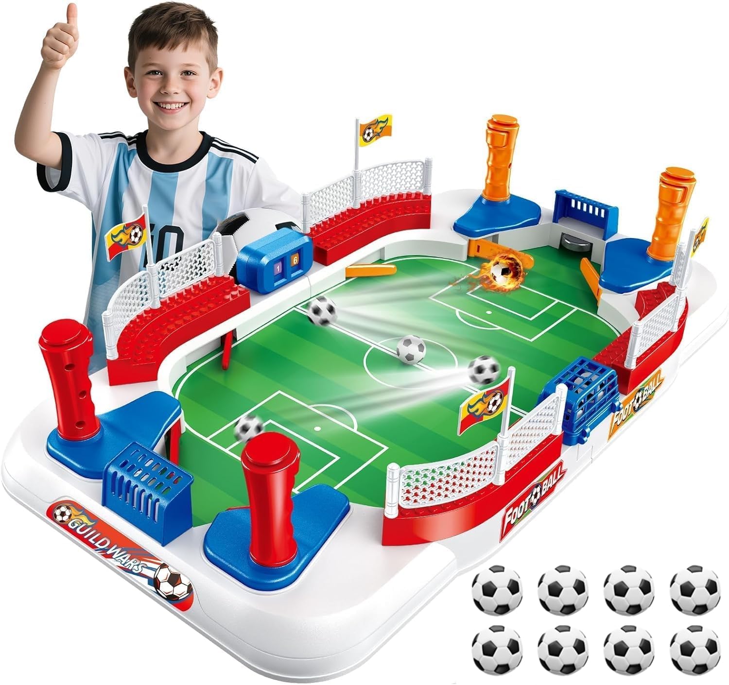 Joyddo mini foosball table playfield offers fast action on a roomy surface.