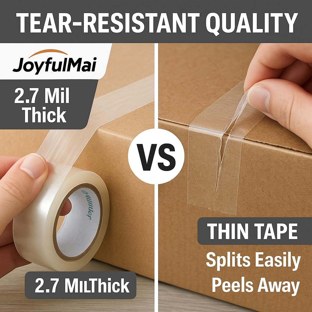 JoyfuIMaiMaiMai Clear Packing Tape roll 3 demonstrates easy hand-tear and dispenser compatibility.