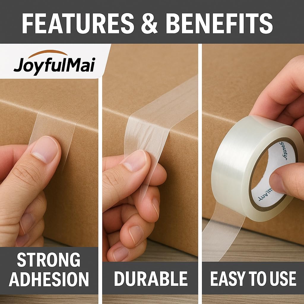 JoyfuIMaiMaiMai Clear Packing Tape roll 5 provides transparent finish for neat packages.