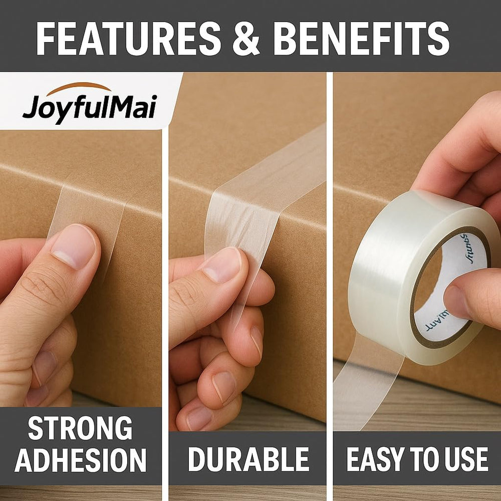 JoyfuIMaiMaiMai Clear Packing Tape roll 5 provides transparent finish for neat packages.
