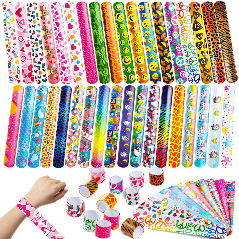 JOYIN 60 pcs slap bracelets with animal designs for colorful party favors.