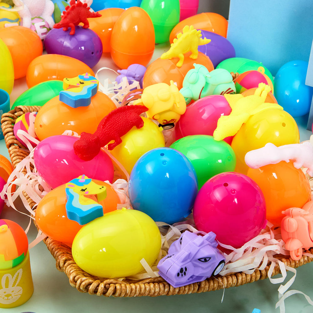 JOYIN eggs stacked for easy display in baskets and gift bags.